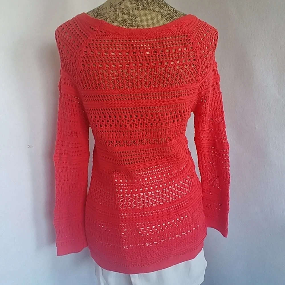 Ann Taylor Coral LOFT Mesh Shirt Top - Picture 3 of 5